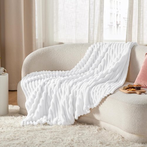 Bedsure GentleSoft White Fleece Blanket - Cozy, Soft Throw for Couch | Bright White, 50x70 Inches