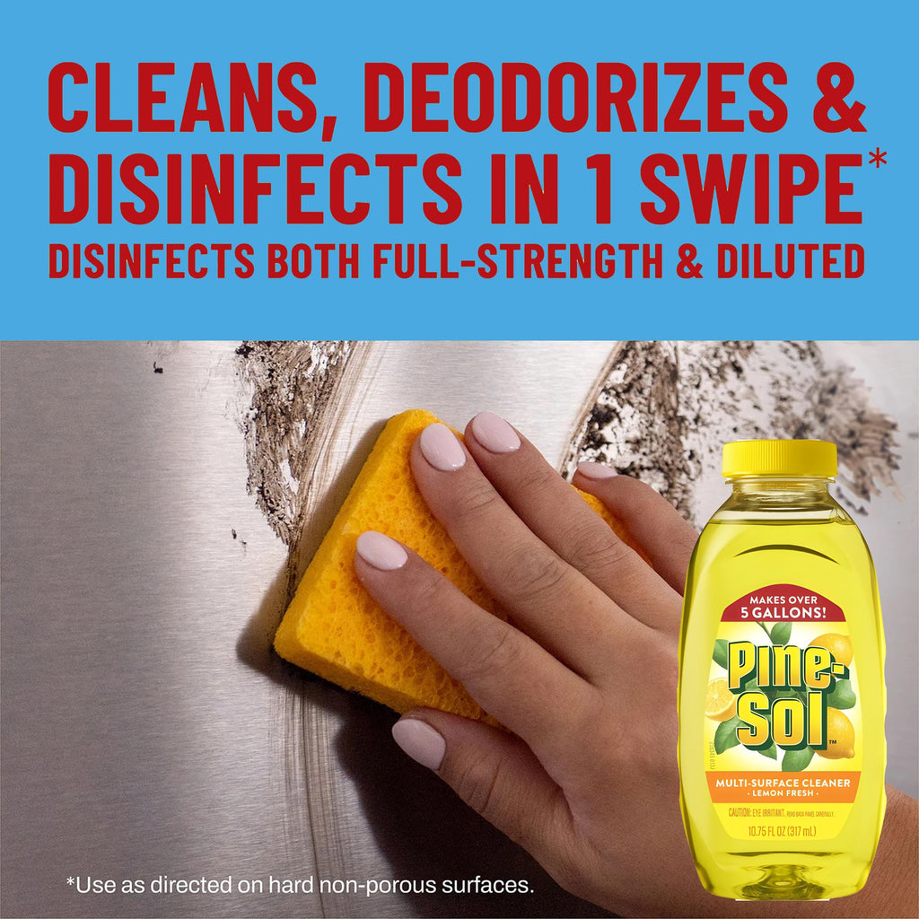 Pine-Sol Multi Surface Cleaner, 6 Pack, Concentrated Multi Purpose Cleaner and Degreaser for Kitchen and Bathroom, Makes 5 Gallons, Lemon Fresh Scent, 10.75 oz. Each