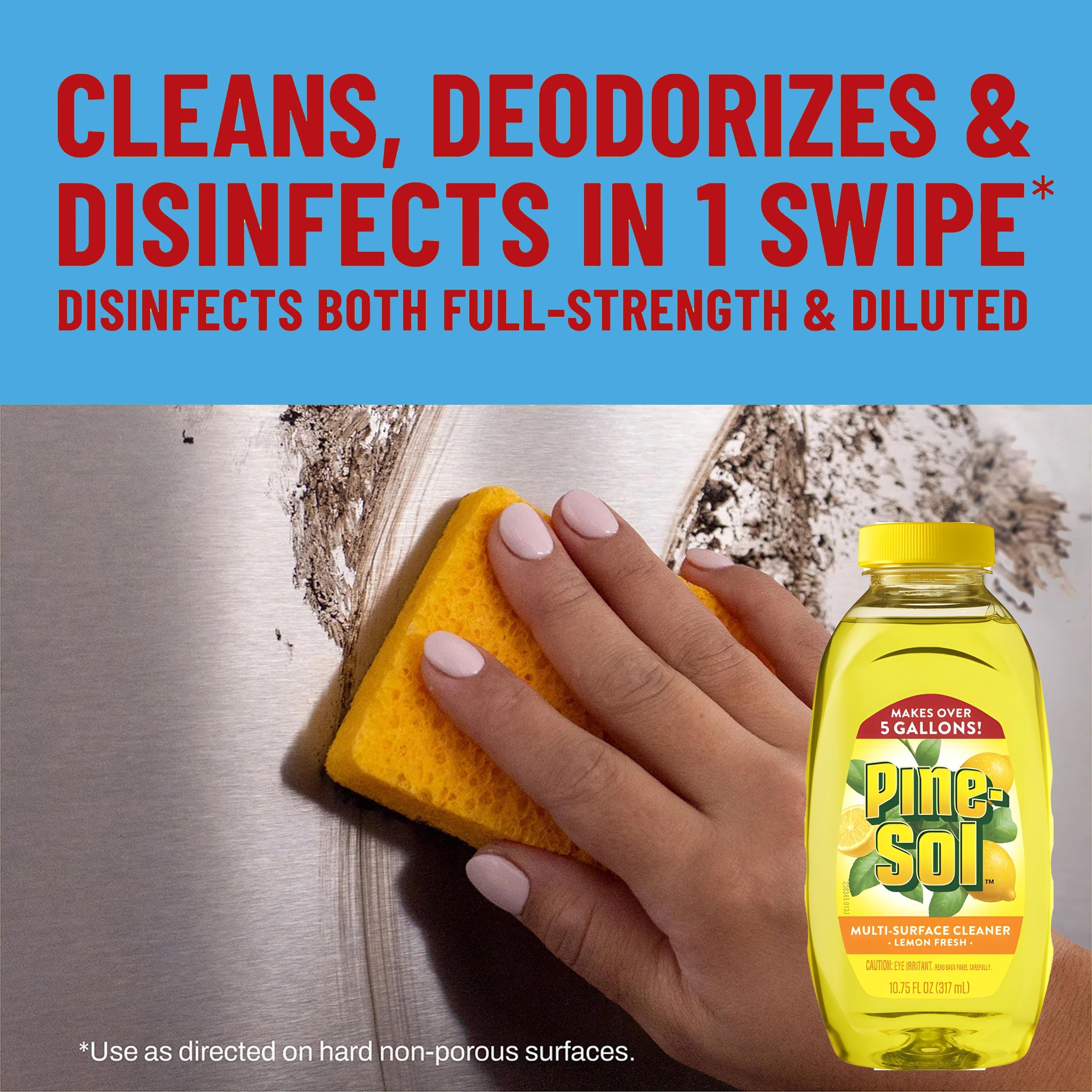 Pine-Sol Multi Surface Cleaner, 6 Pack, Concentrated Multi Purpose Cleaner and Degreaser for Kitchen and Bathroom, Makes 5 Gallons, Lemon Fresh Scent, 10.75 oz. Each
