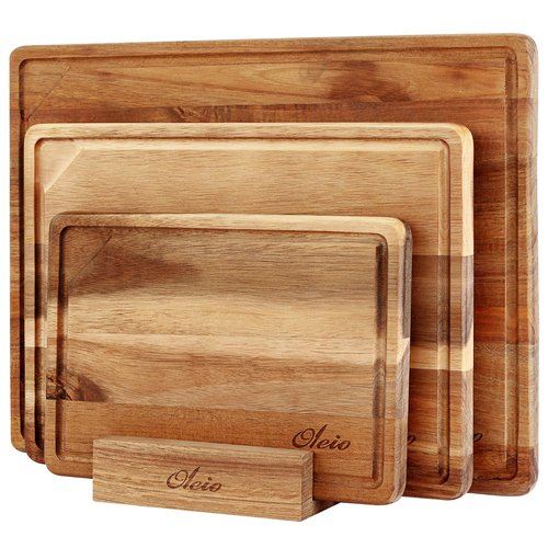 Oleio Cutting Board Set of 3 (15.75 x 12/13 x 9.5/10 x 7 in) Solid Acacia– 0.8 in Thick Wood Chopping Board Set, Cutting Boards for Kitchen, Cutting Boards for Meat, Vegetables & Cheese