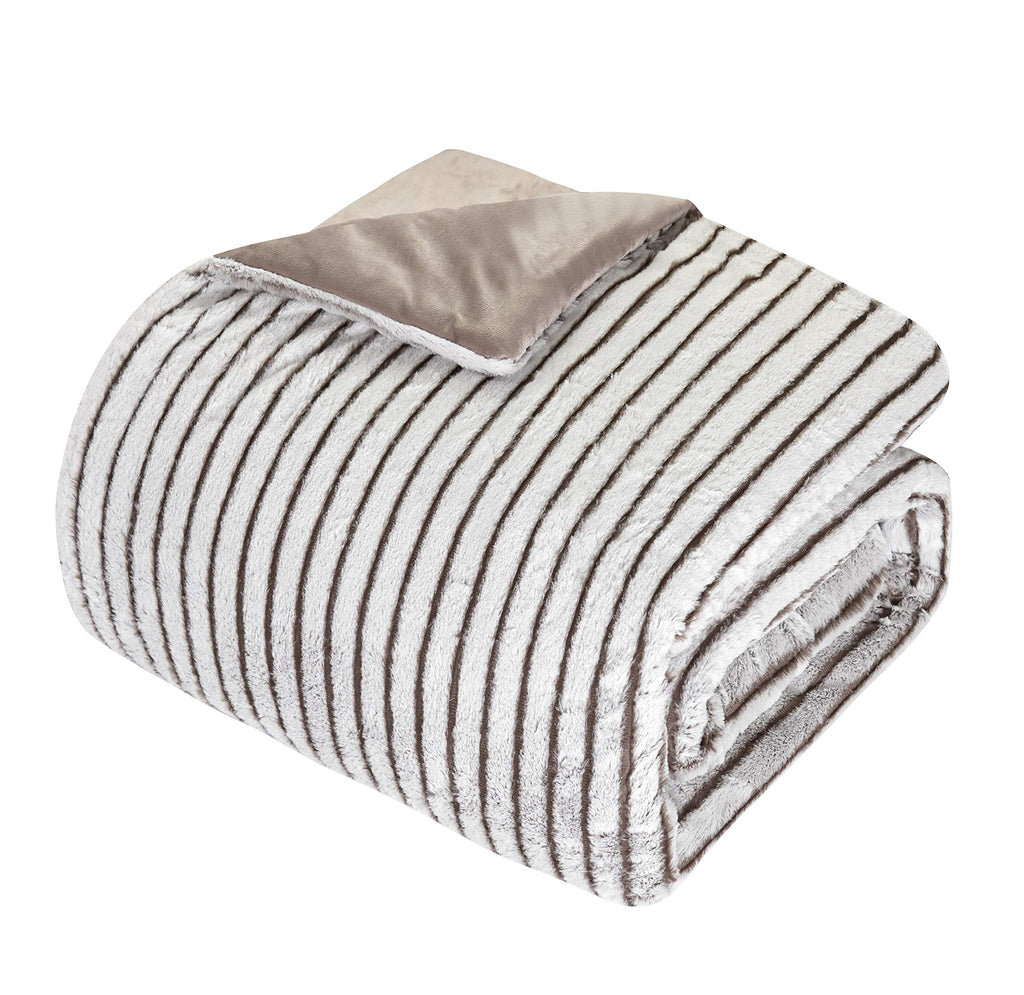 Dearfoams Drydon Stripe Plush 3 piece Soft Comforter Set with Mink Reverse, Queen Size