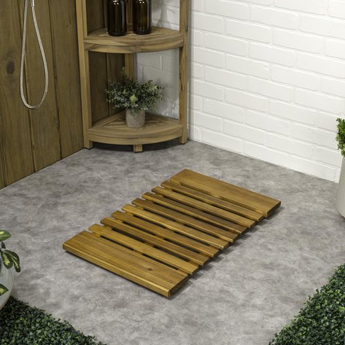 JONATHAN Y Acacia Wood Slat Indoor/Outdoor Bath Mat Natural 16"X26", Paige Modern Classic for Shower Mat for Bathroom Bathtub, Door, Spa, Sauna or Garden MAT1000A