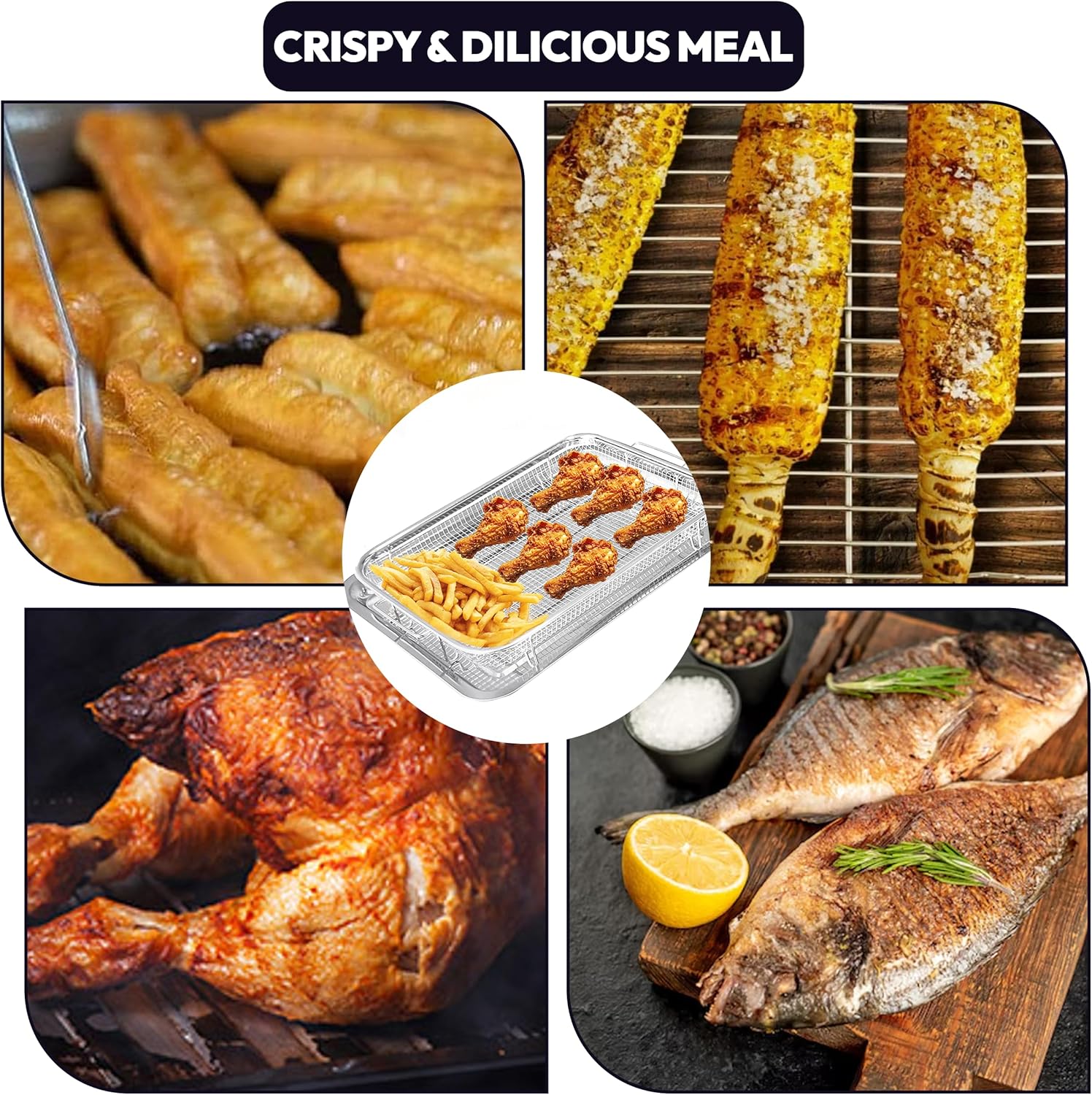 OvenCrisp Air Fryer Basket Set - 15.6" X 11.6" Stainless Steel Pan & Crisper Tray with 30 Parchment Papers