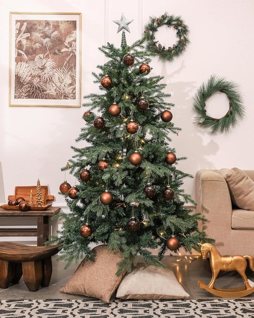 DN DECONATION Brown Glass Christmas Ball Ornaments - Set of 9 Hanging Baubles for Tree Decoration