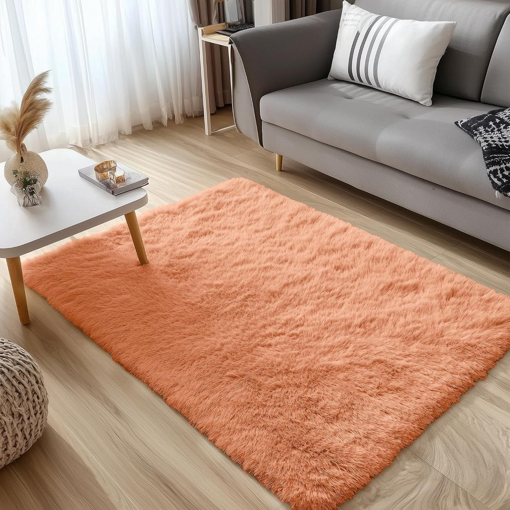 OLANLY 3x5 Soft Fluffy Shaggy Rug - Machine Washable Indoor Carpet for Kids & Nursery | Muted Orange