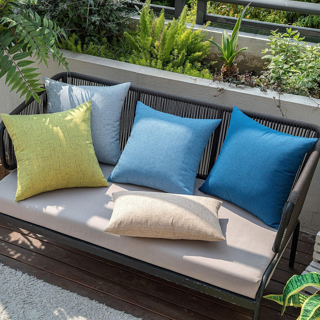 MIULEE Outdoor Throw Pillow Covers - Waterproof Decorative Linen Cushion Shams | 18x18 Inch, Light Blue (Pack of 2)