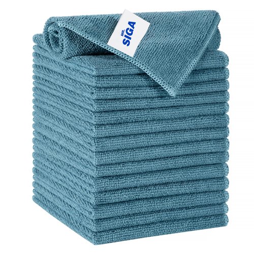 MR.SIGA Microfiber Cleaning Cloth, All-Purpose Microfiber Towels, Streak Free Cleaning Rags, Pack of 15, Light Teal, Size 30 x 30 cm(11.8 x 11.8 inch)