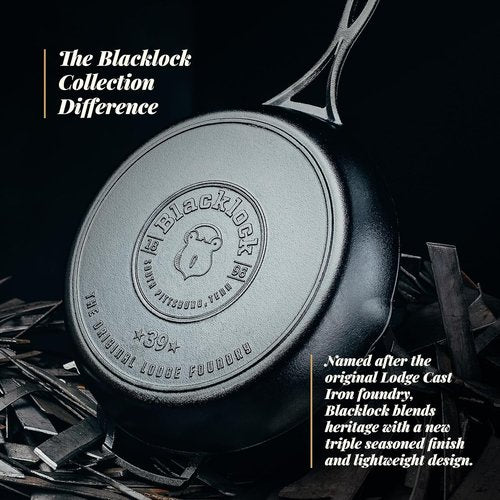 Lodge Blacklock 12" Cast Iron Skillet - Triple Seasoned - Lightweight & Easy Cleanup Cookware