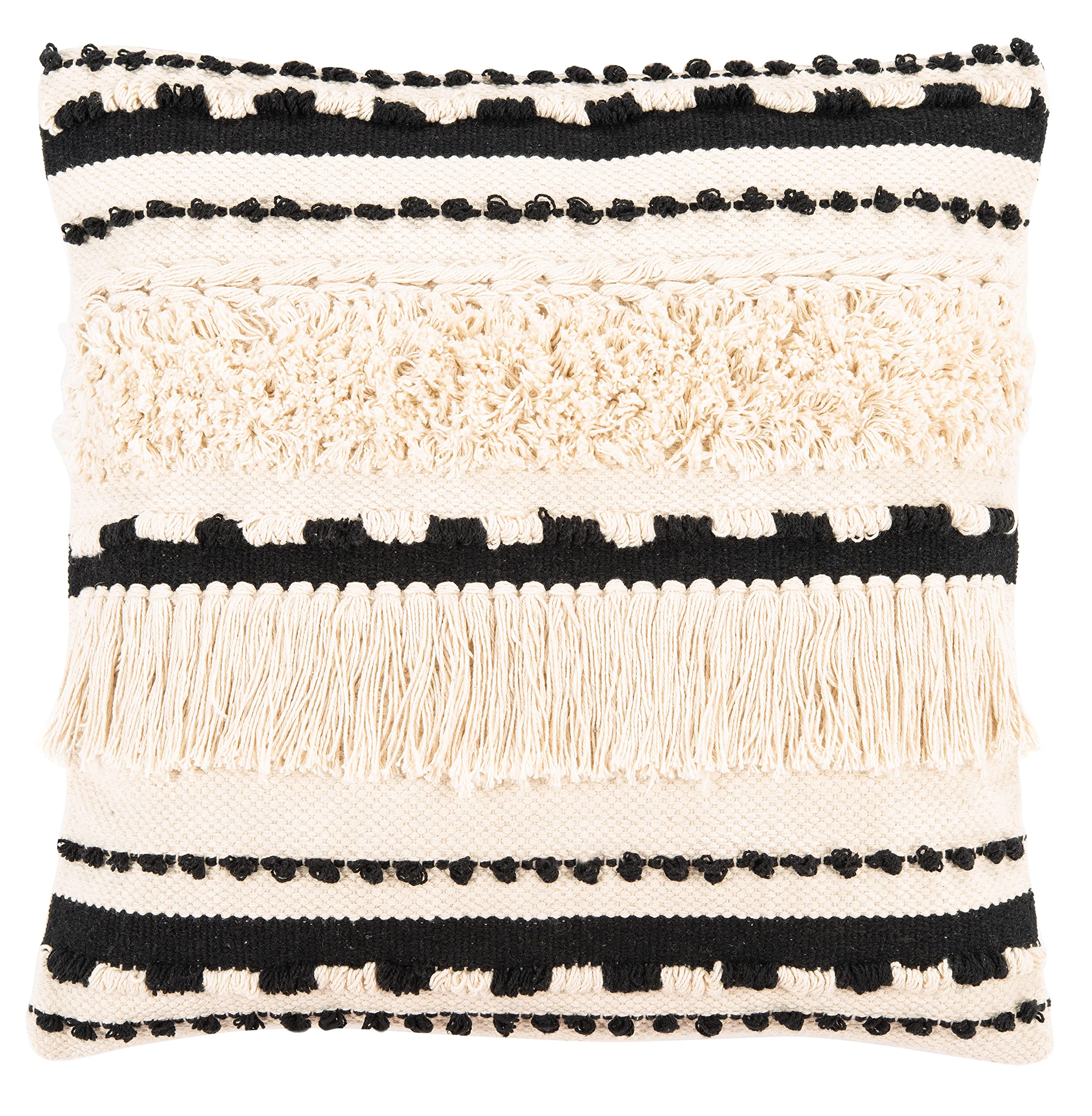 SAFAVIEH Home Collection Vanka Boho Beige/Black Tassel 20-inch Square Decorative Accent Throw Pillow (Insert Included) PLS4005A-2020