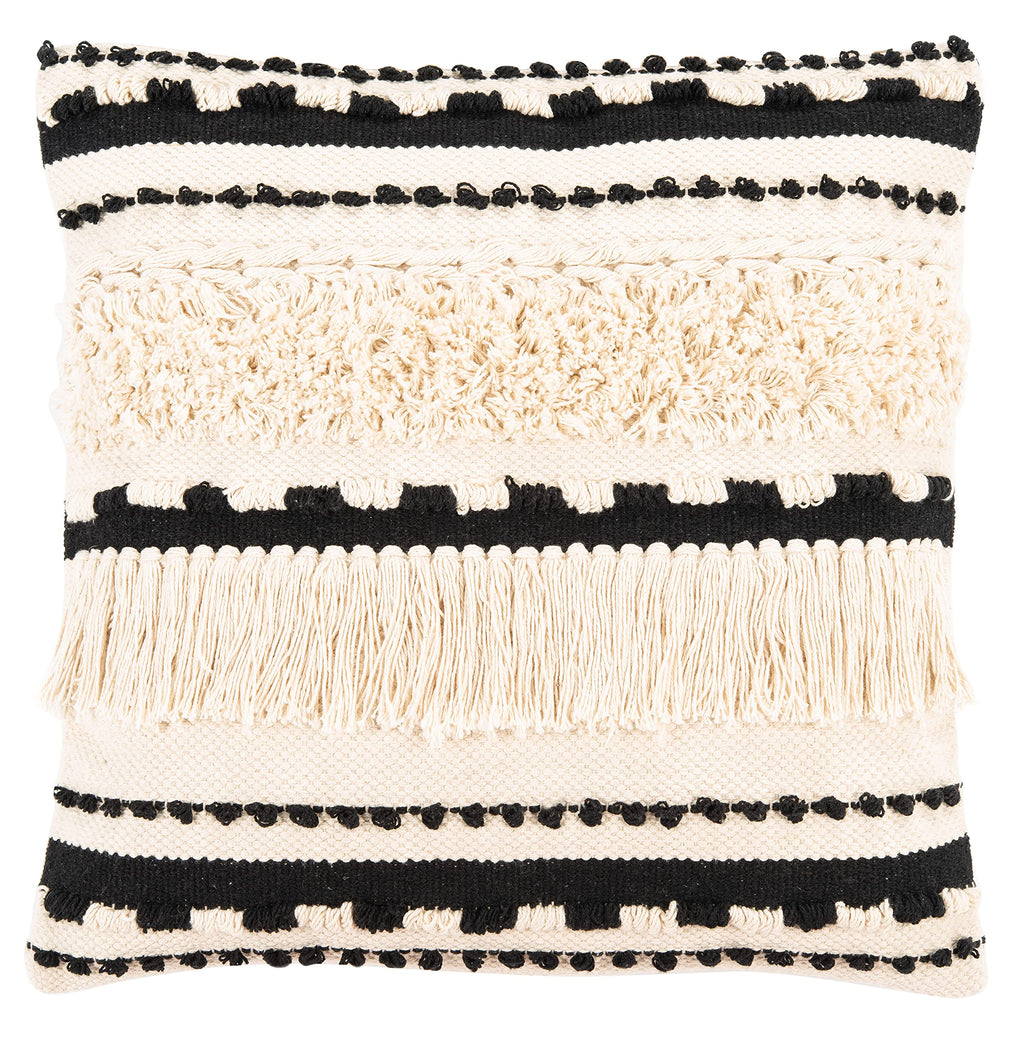 SAFAVIEH Home Collection Vanka Boho Beige/Black Tassel 20-inch Square Decorative Accent Throw Pillow (Insert Included) PLS4005A-2020