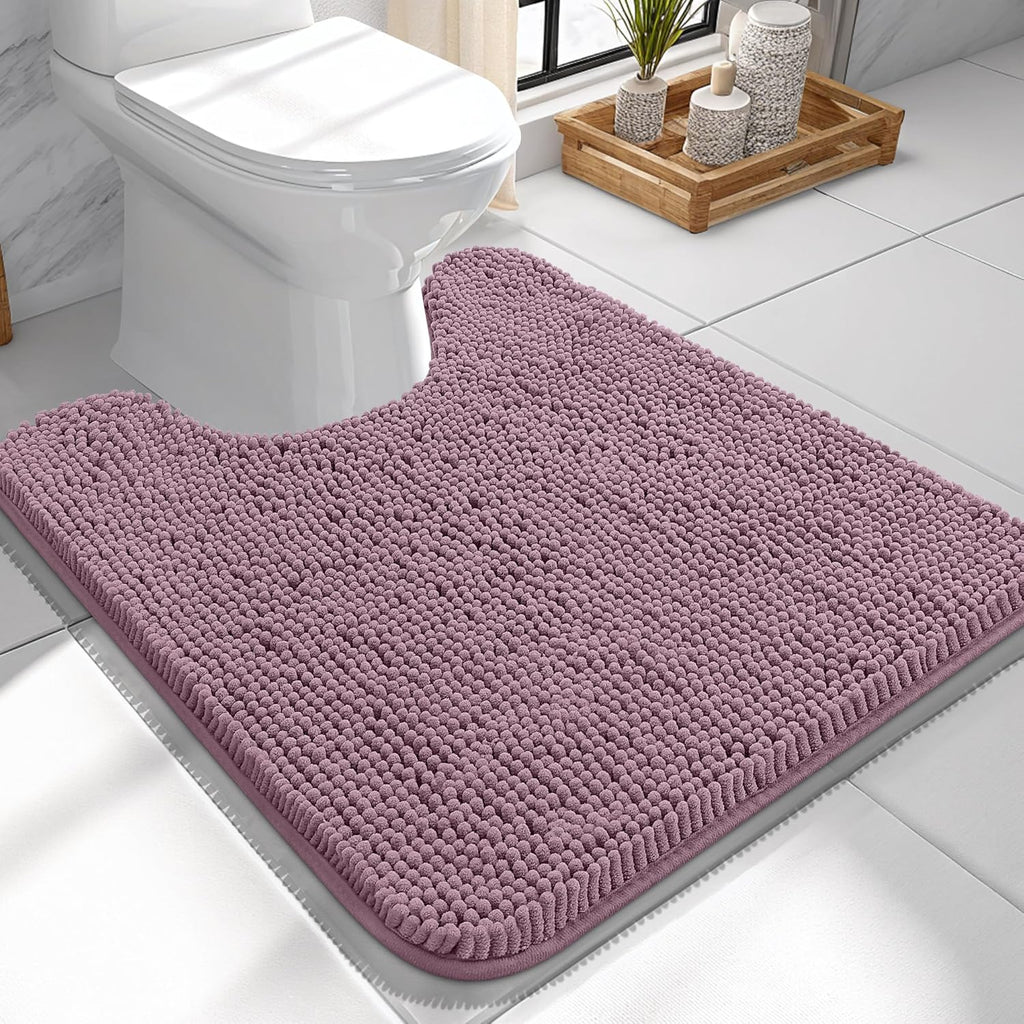 OLANLY U-Shaped Toilet Rug - Extra Soft Chenille Bathroom Mat, Quick-Dry & Non-Slip | Deep Plum 24x24