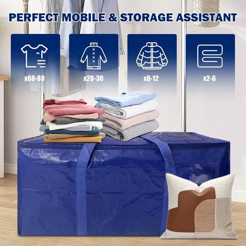 **Skiennix Extra Heavy Duty Moving Bags - Strong Zipper & Handles, 24 Gallon, Dark Blue (8 Pack)**