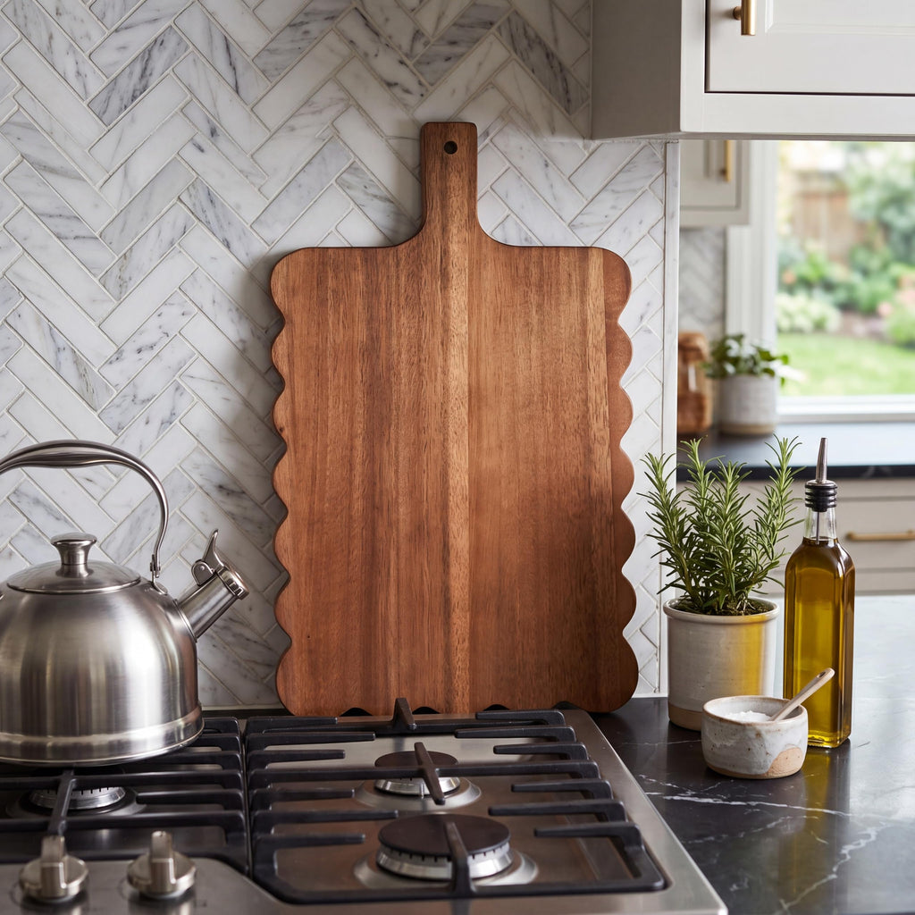 Novabright Scalloped Shaped Wood Cutting Board Wooden Serving Tray Farmhouse Kitchen Decoration for Holiday Party Accessories Table Home Shelf Dining Room Gifts(dark Brown, 1 Pcs)