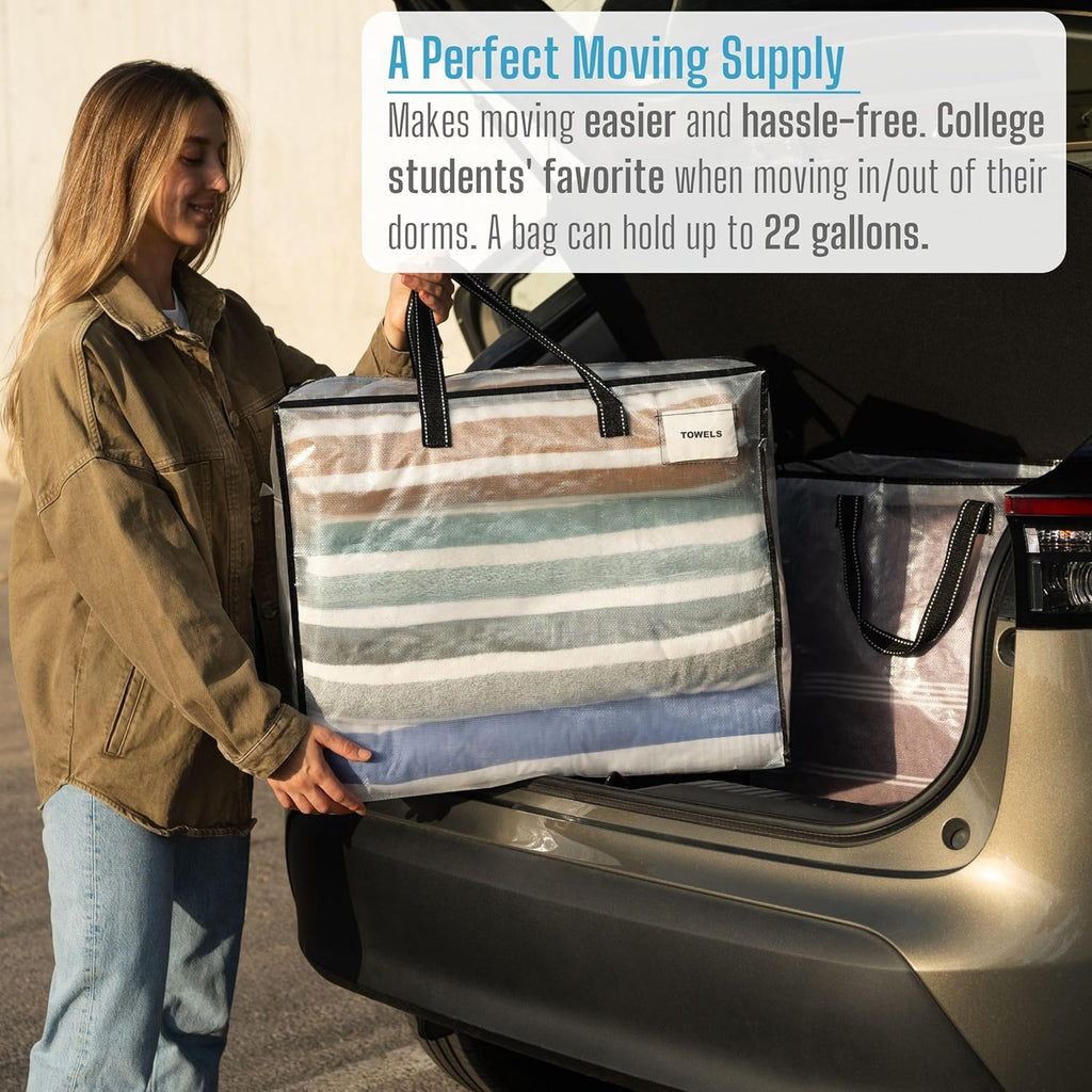 VENO Heavy Duty Moving Bags - 22 Gallon Storage Totes for Camping, Clothes & Bedding | 4 Pack
