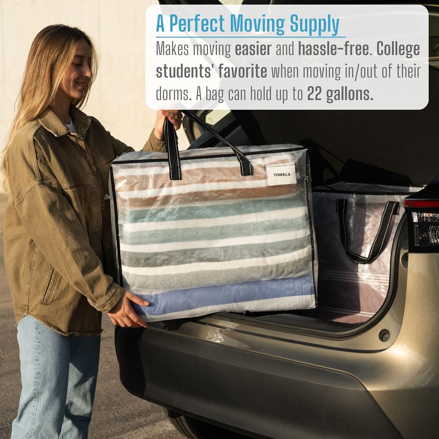 VENO Heavy Duty Moving Bags - 22 Gallon Storage Totes for Camping, Clothes & Bedding | 4 Pack