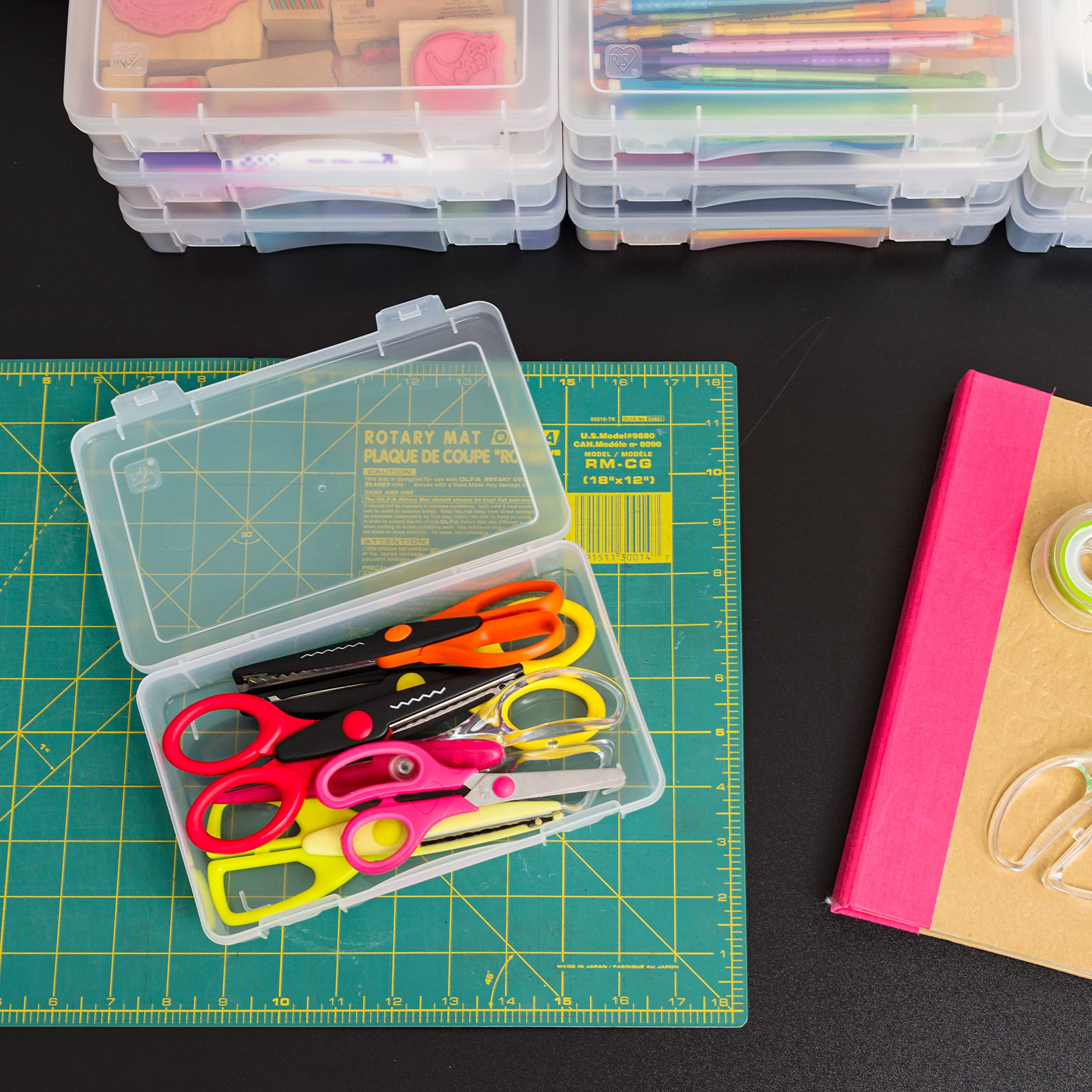 IRIS USA Pencil Case Boxes, 6-Pack, |Made in USA|, Plastic Bead Organizing Containers with Snap Lid for Arts, Crafts, Ephemera, Stickers, & Dance Cheer, Clear - Medium