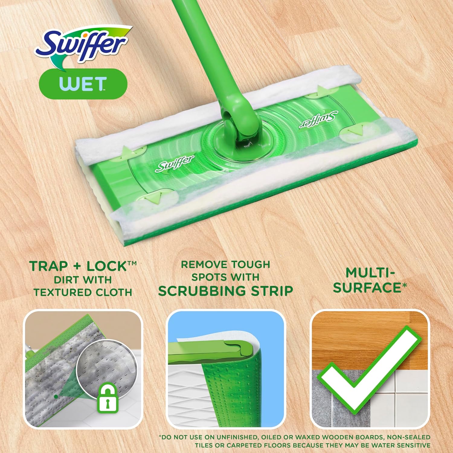 Swiffer Sweep + Mop Wet Pads Refill - All-Purpose Floor Cleaner for Dirt & Dust | Fresh Gain Scent, 36ct