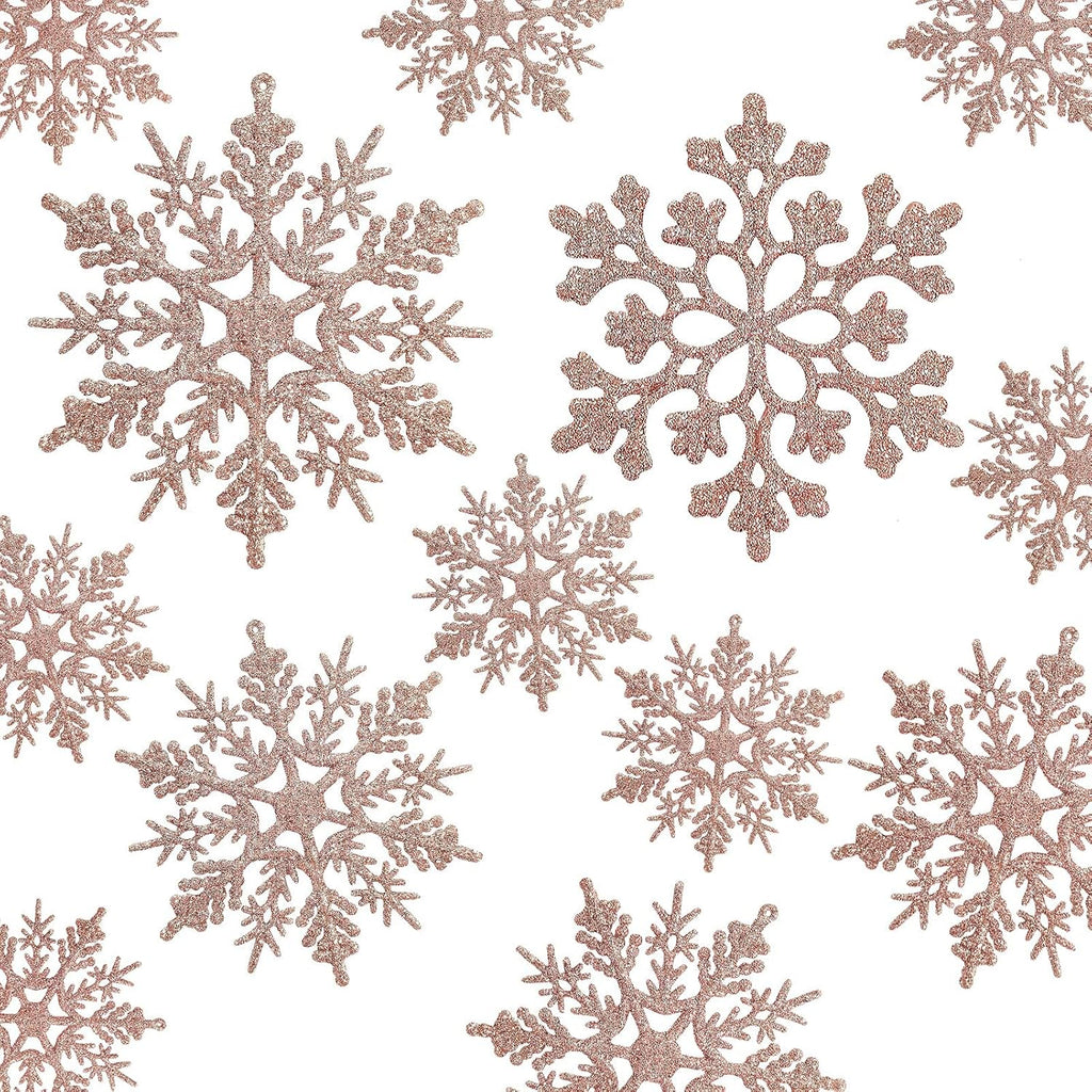 Regine Switzerland 36-Piece Christmas Rose Gold Snowflake Ornaments - Glittery Winter Tree Decor