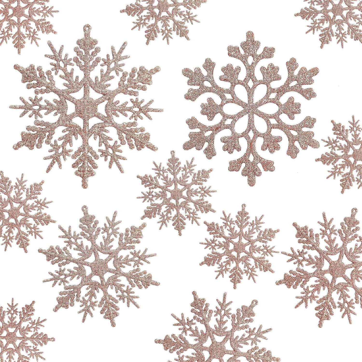 Regine Switzerland 36-Piece Christmas Rose Gold Snowflake Ornaments - Glittery Winter Tree Decor