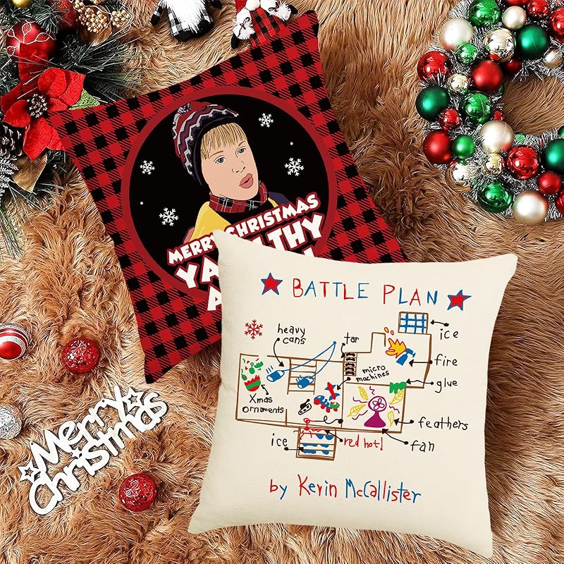 Home Alone Christmas Pillow Covers 4 Pack 18x18 Linen Throw Pillow Covers – Funny Farmhouse Decor