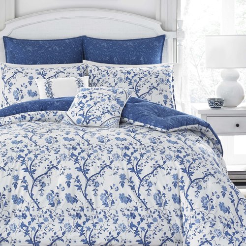 Laura Ashley Home - Twin Duvet Cover Set, Reversible Cotton Bedding with Matching Shams, Stylish Home Decor for All Seasons (Elise Medium Blue, Twin)