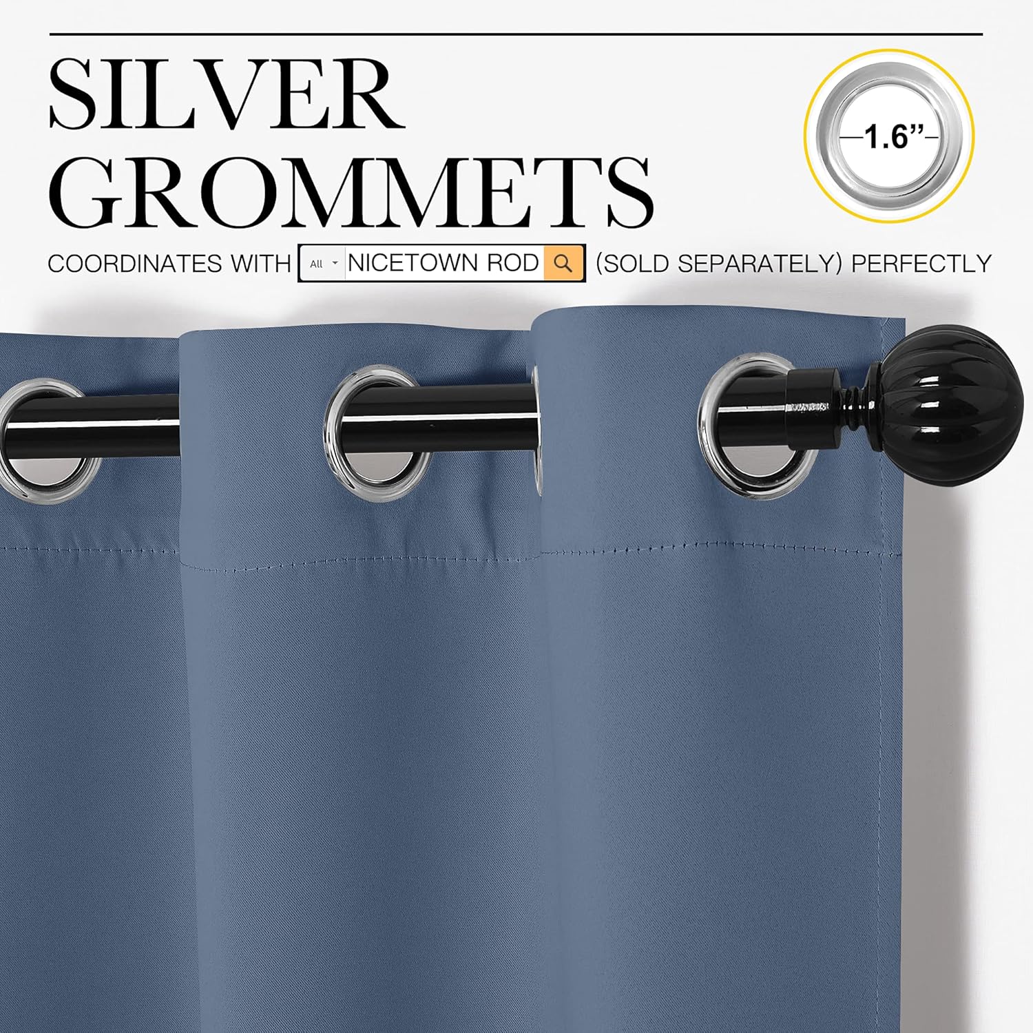 NICETOWN Kitchen Curtains - Thermal Insulated Grommet Panels for Small Windows | Stone Blue, 34" W x 45" L (2PCs)