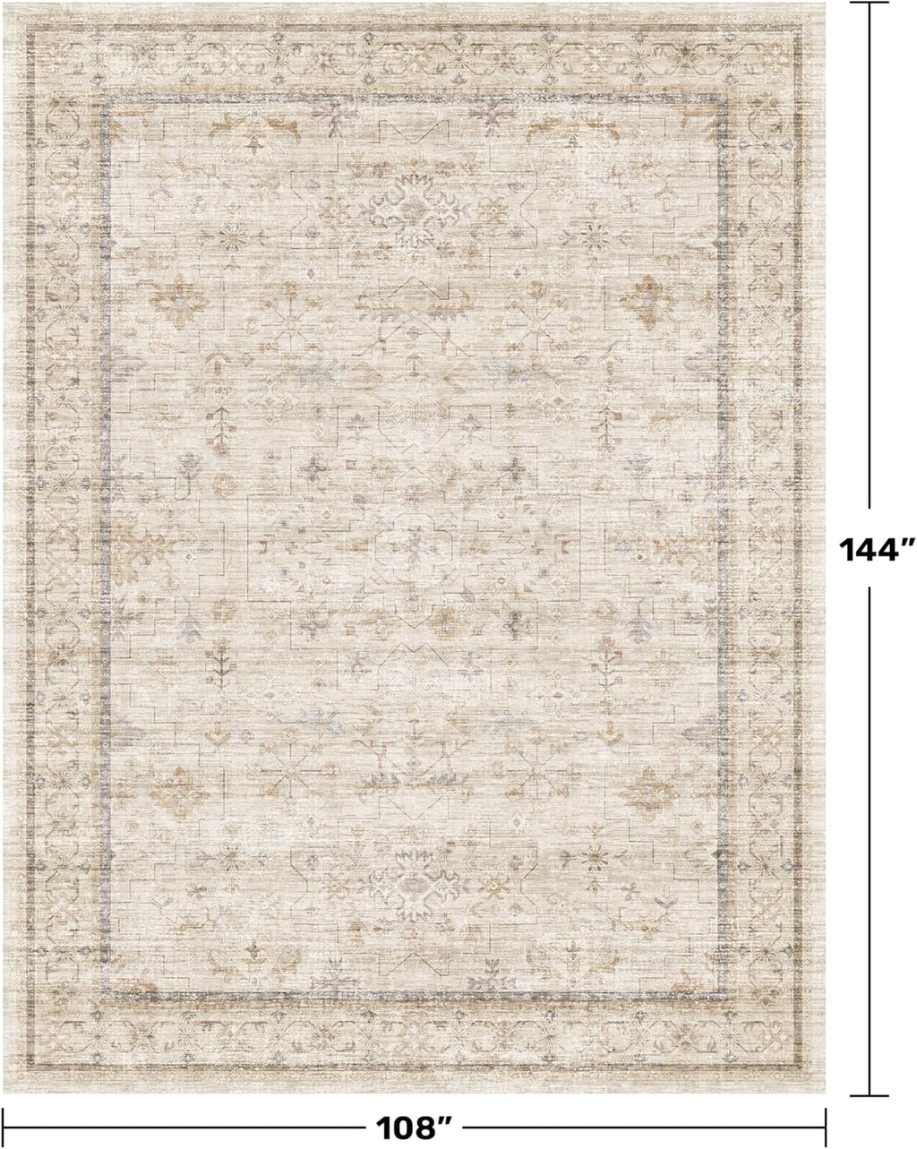 Washabel Ivory Modern Rug - 9x12 Low Pile Floral Carpet for Living Room & Dining Room | Neutral Light Beige