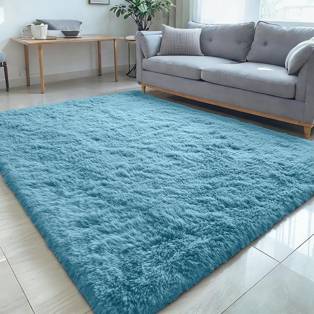 OLANLY Large 5x7 Machine Washable Area Rug - Soft Fluffy Shaggy Carpet for Living Room & Bedroom | Slate Blue