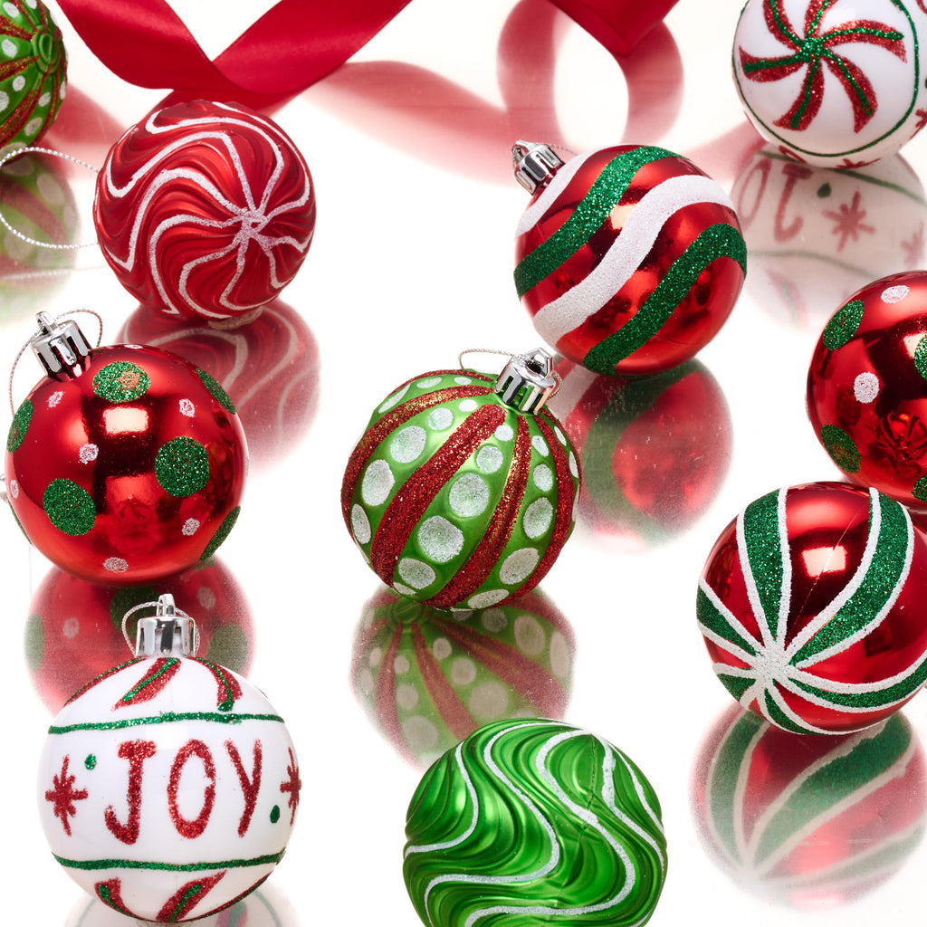 Valery Madelyn Christmas Ornaments Set, 16ct Red Green White Shatterproof Christmas Tree Decorations Ball Ornaments Bulk, 2.36 Inch Hanging Ornaments for Xmas Trees Holiday Party Decor
