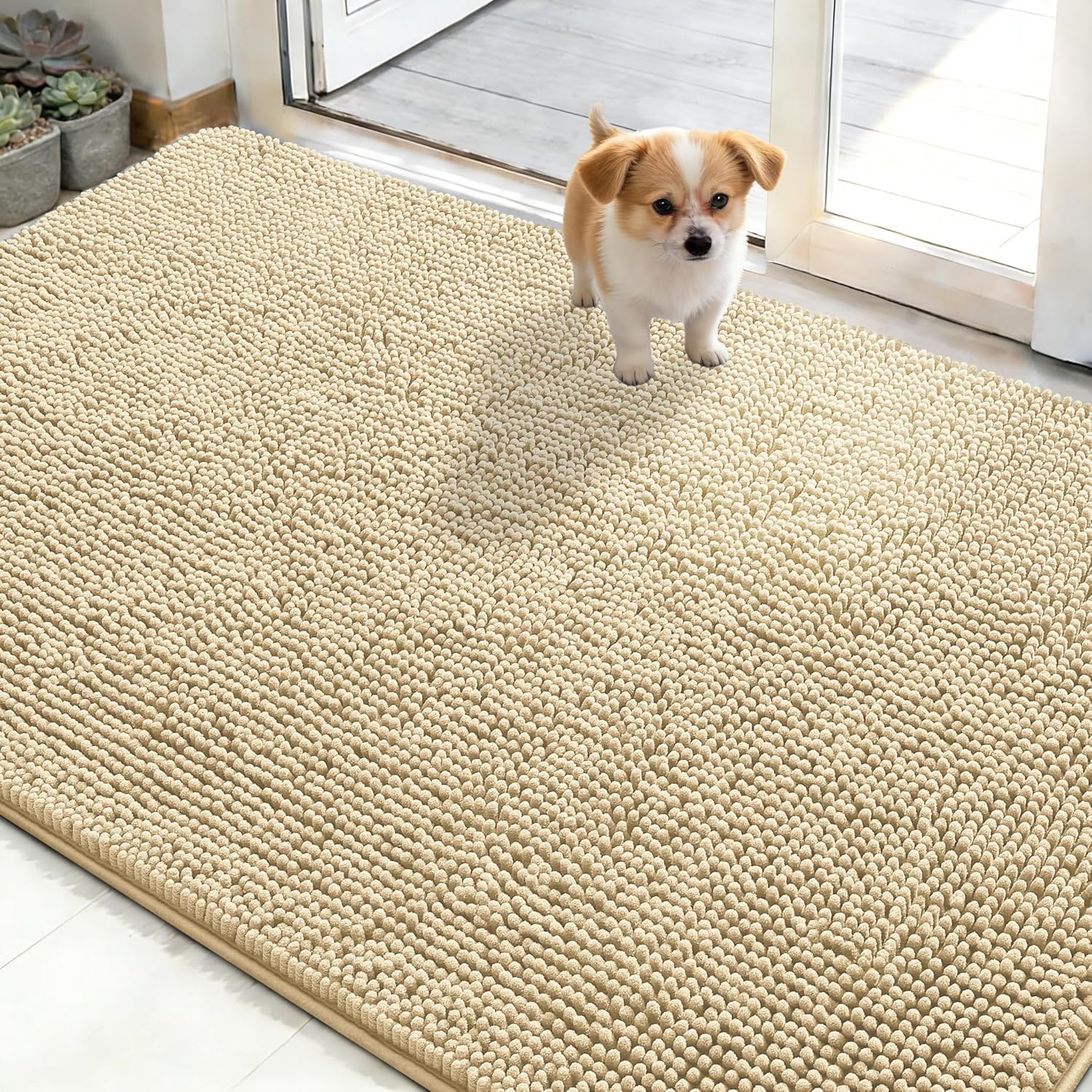 OLANLY Dog Door Mat - Absorbent Non-Slip Chenille Mat for Muddy Paws | 48x30, Quick Dry, Indoor Entryway Carpet
