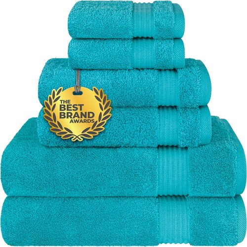 Cotton Paradise 6-Piece Towel Set - 100% Soft Absorbent Turkish Bath Towels | Aqua Blue