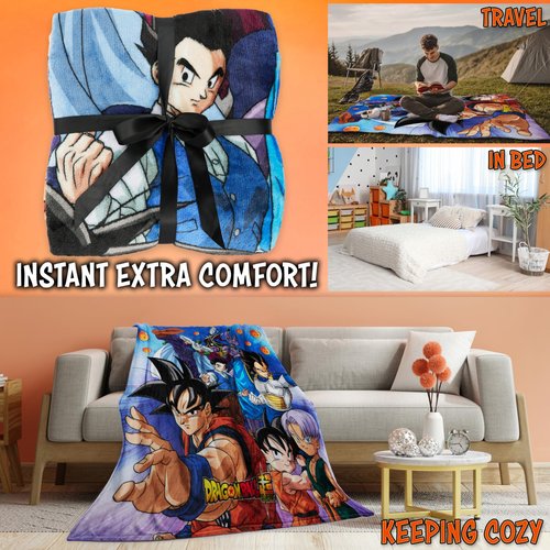 Dragon Ball Z Throw Blanket for Boys, 51x59 in, Goku Anime Fleece Blanket, Throws for Couch, Bed, Sofa, Room Essentials, Gifts for Boys