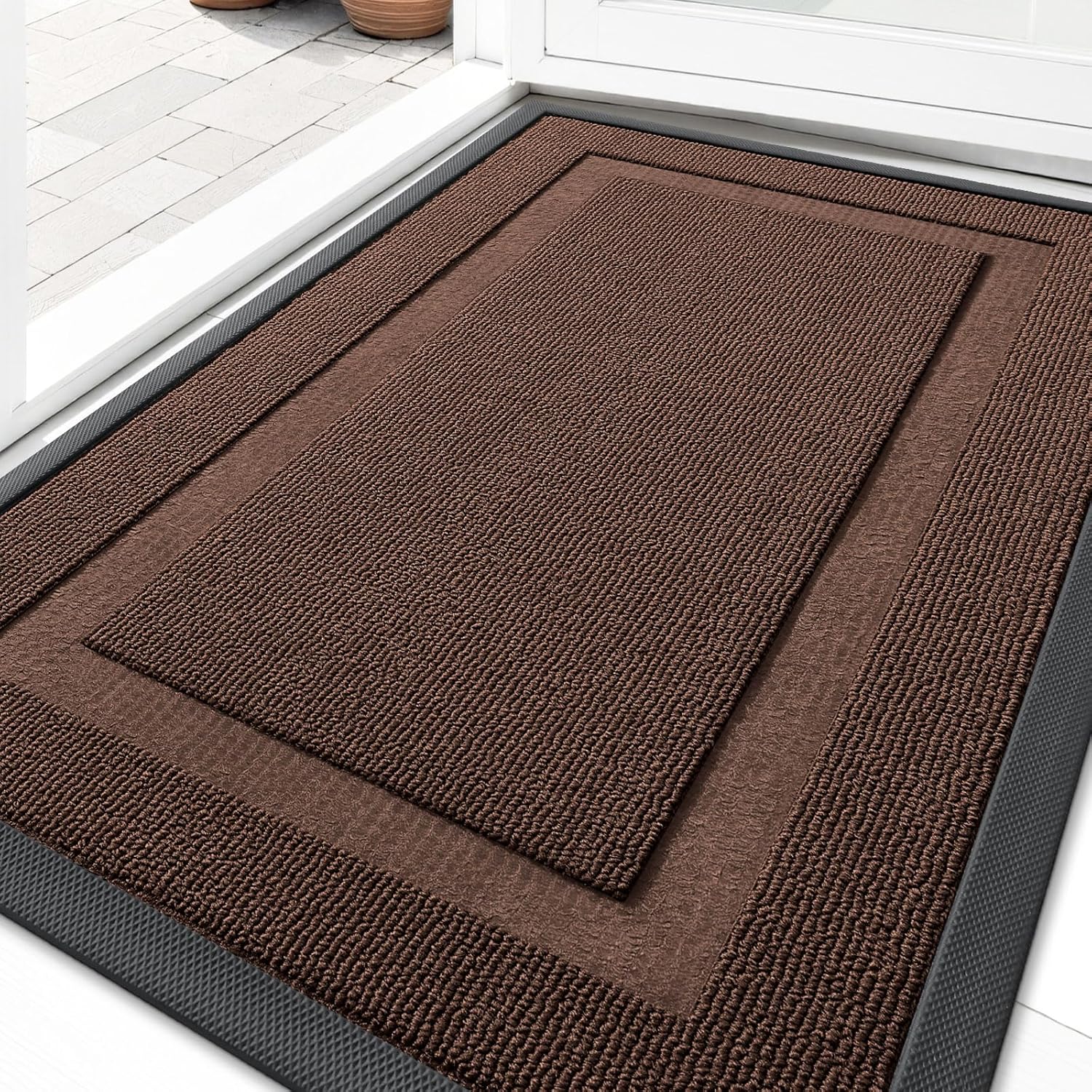 OLANLY Indoor Outdoor Front Door Mat - Waterproof All-Season Doormat, Sturdy Natural Rubber, 29.5x17, Chocolate Brown
