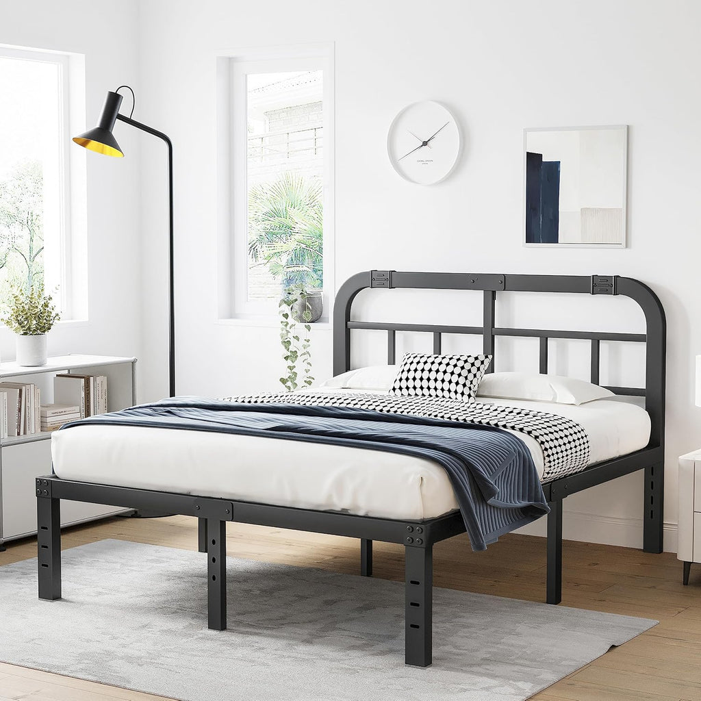 ZIYOO Queen Size Bed Frame - Heavy Duty Steel Slats, 1500LBS Support, Noise-Free, Easy Assembly | Black