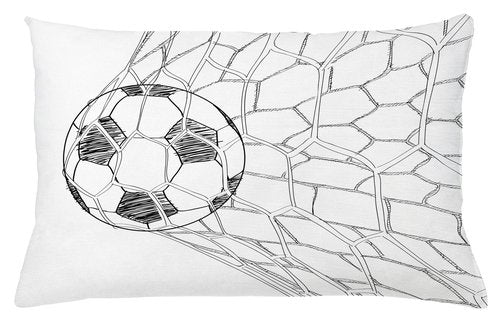 Ambesonne Soccer Pillow Cushion Cover Pack of 2, Soccer Ball in Net Goaly Position Sports Competition Spectators Hand Drawn Style, Rectangle Decor Accent Pillow Case, 2 Pcs-26" x 16", White Black