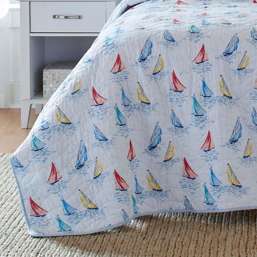 Laura Ashley - Queen Quilt Set, Cotton Reversible Bedding with Matching Shams, Home Decor Ideal for All Seasons (Ahoy Blue, Queen)