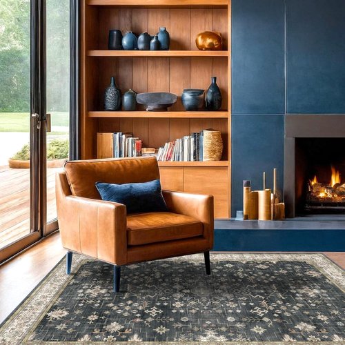 Boho Washable 4x6 Entryway Rug - Non-Slip Geometric Area Rug for Living Room & Office | Ultra Soft Black & Multi
