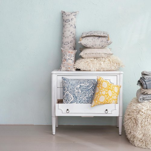 Creative Co-Op Long Patterned Cotton and Linen Lumbar Pillow, Blue