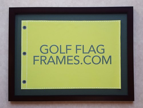 17x23 Mahogany Color Golf Flag Frame, Moulding brn-002, New Fairway Green Mat (holds 14x20 PGA, Ryder Cup, US Open Golf Flags; flag not incl) UPDATED JULY 2025