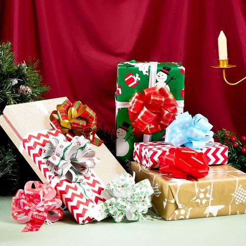 JOYIN 12 PCS Large Christmas Pull Bows - 5” Wide Gift Wrapping & Holiday Décor for Trees, Wine Bottles, & More