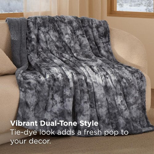 Bedsure GentleSoft Sherpa Throw Blanket - Cozy Fleece Blanket for Couch & Bed Decor, Grey Tie Dye, 50x60 Inches