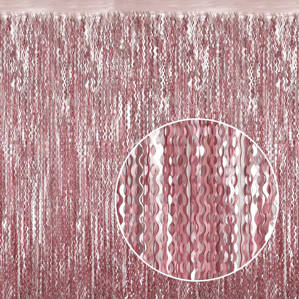 Pink Tinsel Curtain Backdrop by [Brand Name] - 4 Pack Wavy Foil Fringe for Princess Bachelorette Parties