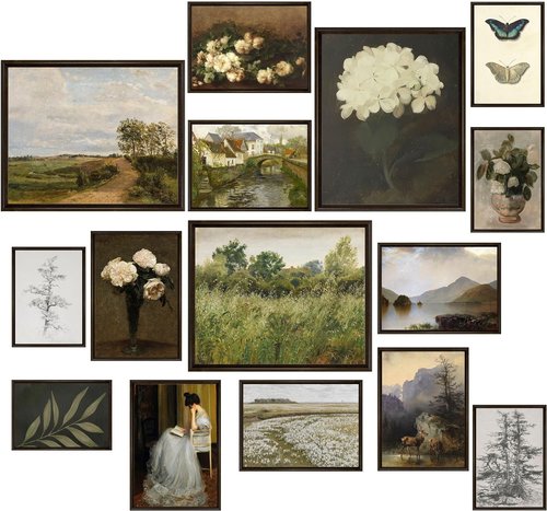 **LANCHI95 Vintage Wall Art Decor - 15 Pcs Moody Botanical Prints for Eclectic Gallery Wall**