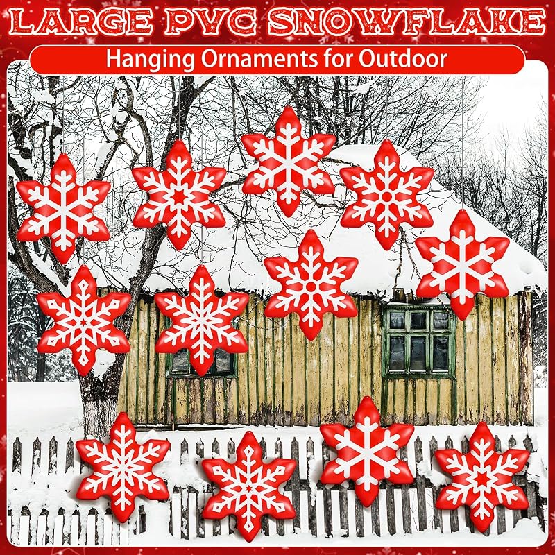 12 Pack Inflatable Hanging Snowflake Decorations - Red + Snowflake Variation