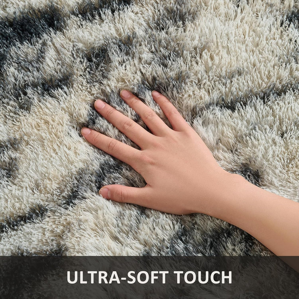 Ophanie Area Rug - Fluffy Black, Gold & Grey Shag Carpet for Living Room | 8x10 Soft Plush Design