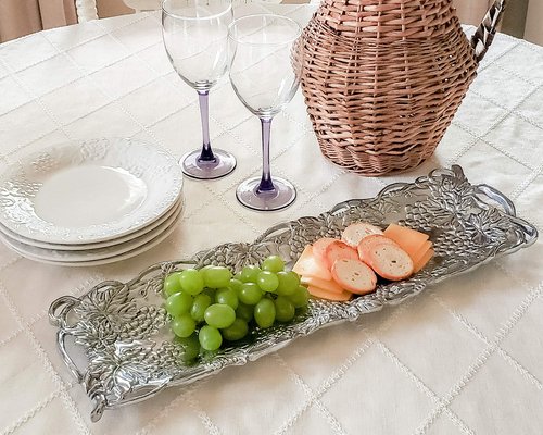 Arthur Court Metal Oblong Serving Tray Grape Pattern Sand Casted in Aluminum with Artisan Quality Hand Polished Designs Tarnish Free 19 inch x 5.5 inch