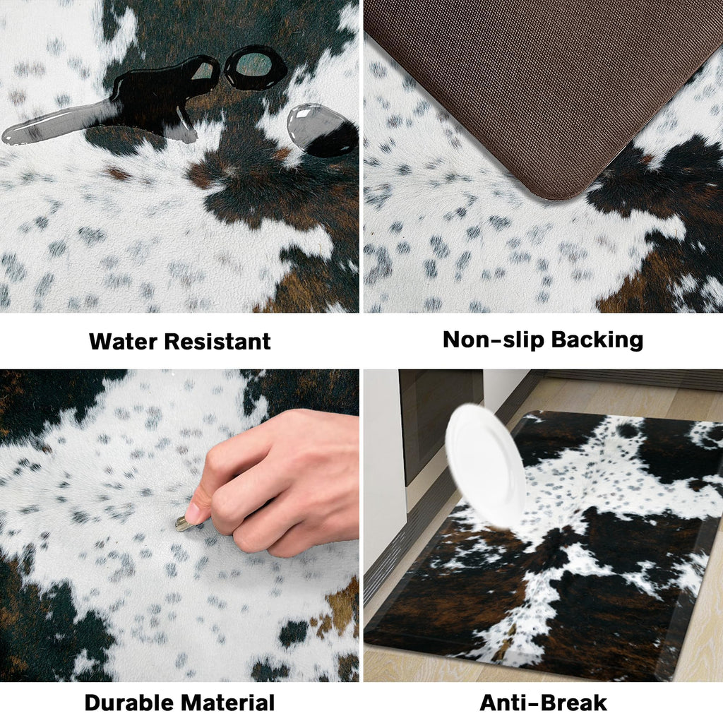 Tyrot Cowhide Kitchen Mat Cushioned Anti Fatigue - 4/5 Inch Thick Western Cow Kitchen Mats for Floor, Non Slip PVC Waterproof Standing Desk Ergonomic Comfort Rugs for Sink, Office, Laundry, 20x39
