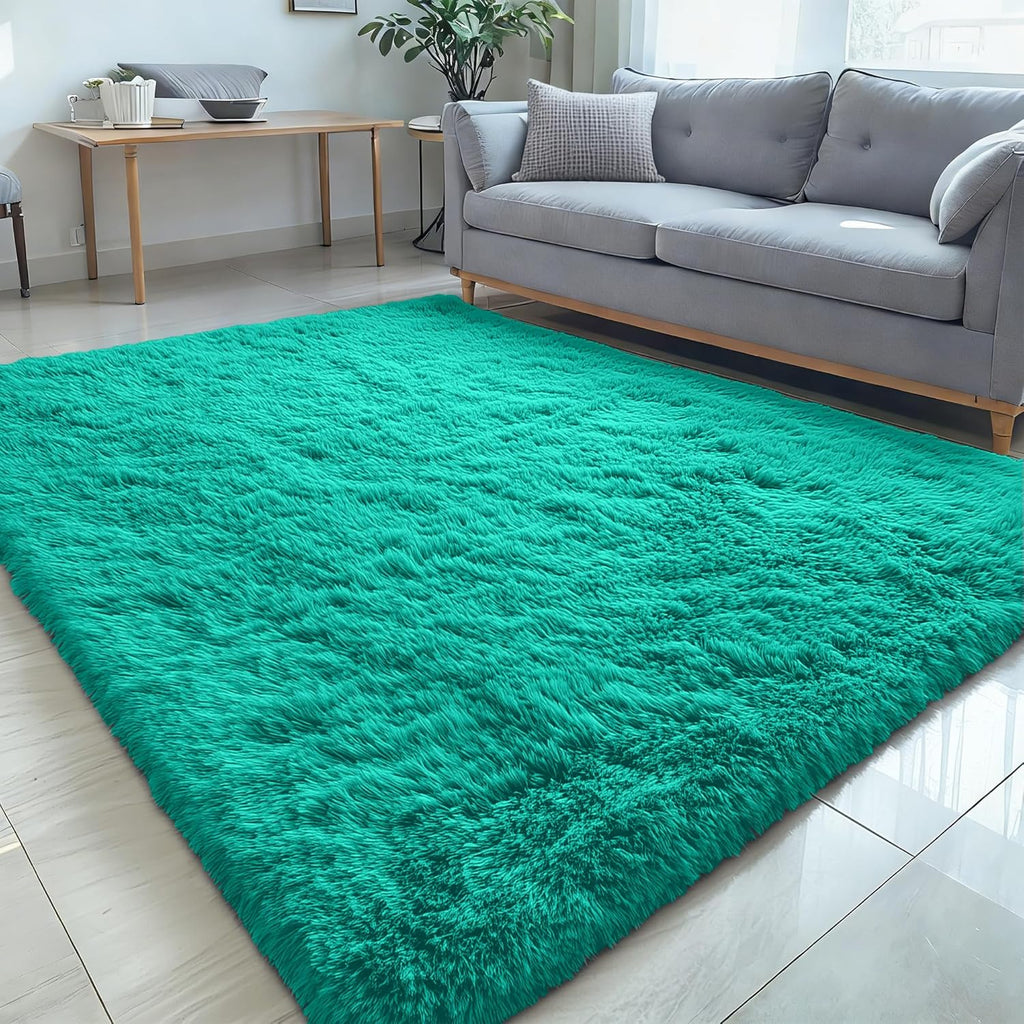 OLANLY Large Area Rug - Soft Fluffy Shaggy Carpet for Living Room & Bedroom | 5x8 Teal Green