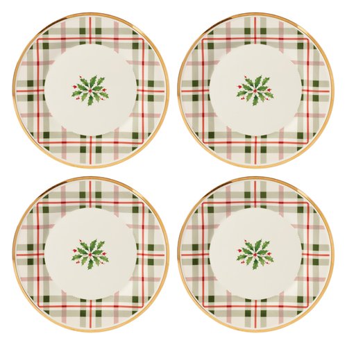 Lenox 894964 Holiday Plaid Accent Plates, Set of 4, Red & Green, Christmas Dinnerware, Hosting