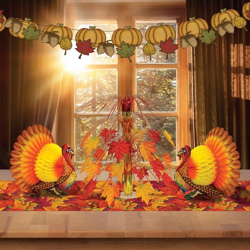 Beistle Tissue and Paper Turkey Centerpiece for Thanksgiving Decorations-Autumn Fall Harvest Home Décor, 12", Brown/Red/Orange/Yellow